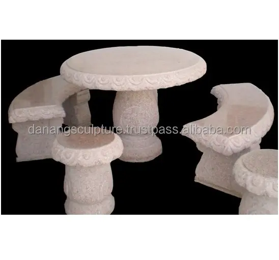 Custom marble granite stone garden table with benches and chairs natural stone furniture outdoor