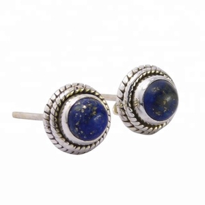 ขายส่ง925เงินสเตอร์ลิงเครื่องประดับอัญมณี Lapis สตั๊ดต่างหูแฟนซีที่สวยงามด้วยการชุบทองและการตั้งค่าฝาสำหรับเป็นของขวัญ - Product Image 1