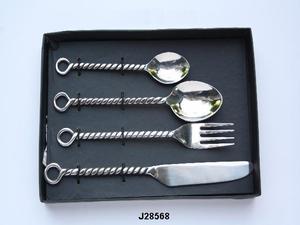 Ensemble de couverts en acier fait à la main de haute qualité dans le vernis miroir avec poignée en bout de boucle ensemble de couverts de dîner en acier ensemble de dîner en gros - Product Image 5