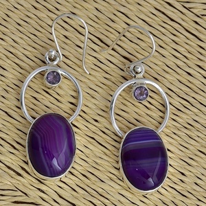 925 argent Sterling plaqué violet améthyste dentelle Agate à la mode oreille fil boucles d'oreilles bijoux à la mode pour les fêtes cadeaux - Product Image 3