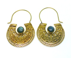 Indian Bohemian Style Brass Jewelry Labradorite Stone <b>Hoop</b> Earrings Women's Designs - Product Image 4