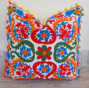 Ethnic Vintage Suzani Cushion <b>Cover</b> 16 Inch Shams Wool Embroidered Throw <b>Sofa</b> <b>Cover</b> <b>Pillow</b> Cases Print Home Decor Art Hotel - Product Image 3