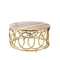 Modern Luxury Design Marble Travertine Coffee Table Tea Table with Gold Legs