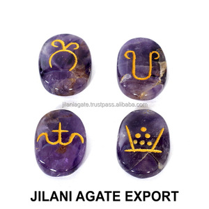 Jilani's alta calidad Oval amatista Reiki Chakra estilo grabado semiprecioso Jade piedra artesanías para curar piedras preciosas - Product Image 1