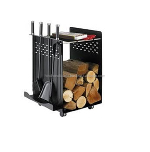 Ensemble d'outils pour foyer en fer avec revêtement en poudre noire avec porte-bûches - Product Image 4