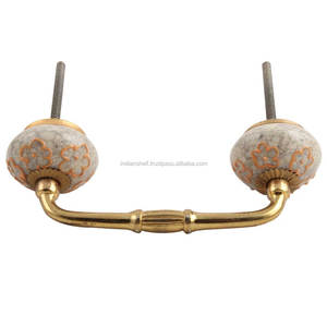 Poignée d'armoire faite à la main moutarde Floral craquelé céramique pont commode poignée Lot Vintage tiroir armoire porte tirer vente en gros - Product Image 6