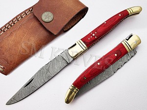 Couteau de poche en Laguiole, lame de damas faite à la main avec gaine en cuir (smf23) - Product Image 3