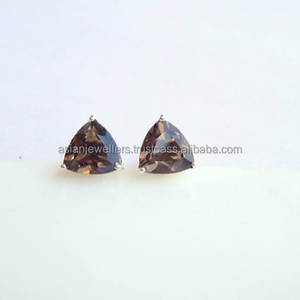 925 <b>Sterling</b> <b>Silver</b> , Smokey Topaz Quartz , <b>Stud</b> <b>Earrings</b> , Gold Plated Handmade Jewellery . - Product Image 1