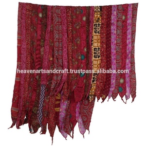 Sari en soie Foulards vintage Sari Patches Écharpe réversible Écharpe à rayures colorées Panneau en soie vintage Sari Vintage soie assortie - Product Image 3