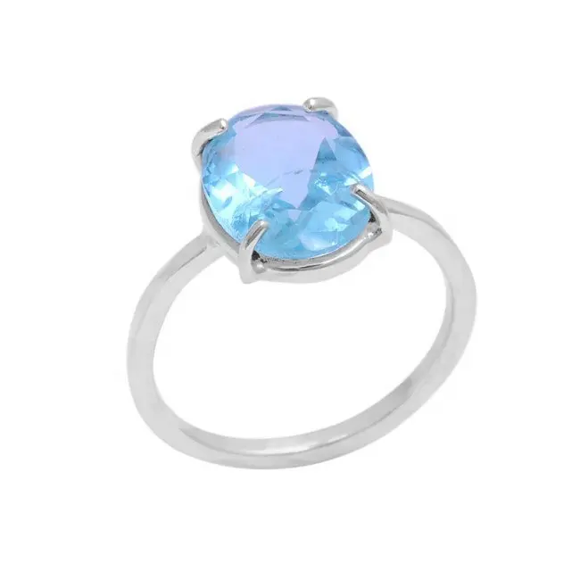 Oval Blue Topaz Prong Sterling Silver Gemstone Ring Jewelry