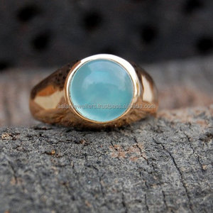 Bague en pierre précieuse de calcédoine Aqua naturelle, en argent Sterling 925, fait à la main, pour hommes - Product Image 1