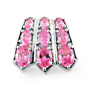 Attractive 925 Solid Sterling Silver Pendant with Latest Pink Cubic Zircon Gemstone Cute Triple Band Design Party Gift <b>Jewellery</b> - Product Image 1