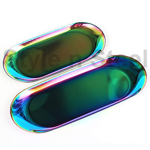 Bandeja de acero inoxidable con recubrimiento de Color ovalado para almacenamiento de toallas, bandeja para fruta, cápsula, joyería, Color arcoíris - Product Image 1