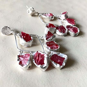 Pendientes de Botón Colgantes de Latón con Aleación de Níquel Libre, con Dije de Rubí Natural, Diseño de Piedras Preciosas, para Mujer, Bodas, Compromisos, Regalo para Fiestas - Product Image 2