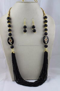 ลูกปัดแก้วเคลือบโรเดียมและทองคำ สร้อยคอแฟชั่นเครื่องประดับคุณภาพดี สีดำ สำหรับงานแต่งงานและเป็นของขวัญ ราคาถูก - Product Image 4