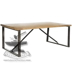 Table de salle à manger commerciale en bois de manguier rustique industriel forme rectangulaire à base de métal durable pour restaurant hôtel cuisine - Product Image 1