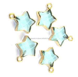 Topaze bleue en forme d'étoile en acier inoxydable, connecteurs plaqués or 24k fabrication de bijoux - Product Image 4