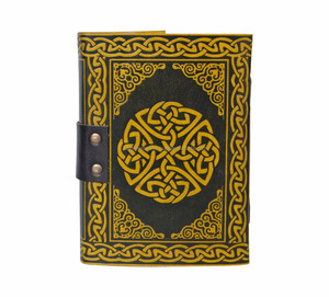 Yellow With Black Leaf Embossed Vintage Handmade 100%Genuine Leather Journal Blank <b>White</b> Pages A5 Notebook School Supplies Diary - Product Image 3