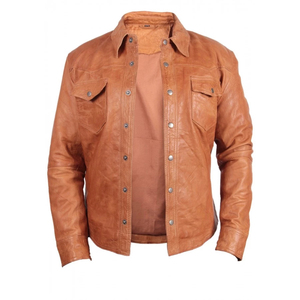 Camisas de cuero para hombre, camisas masculinas de manga larga, de cuero genuino - Product Image 1