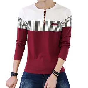 New Fashion Stripe Patchwork casual T shirts long sleeve