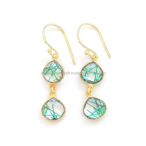 Beautiful Green Rutile 24 k Gold Plated Handmade Heart <b>Earring</b> Natural Gemstone <b>Earring</b> Handmade <b>Earring</b> - Product Image 2