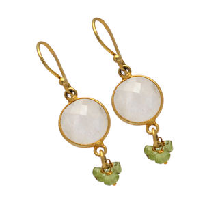 Rainbow Moonstone and Peridot Gemstone <b>Dangle</b> <b>Earrings</b> Handmade 925 <b>Sterling</b> <b>Silver</b> Jewelry Gift For Her 100% Natural & Genuine - Product Image 2