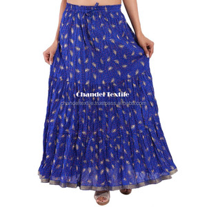 กระโปรงยาวผ้าฝ้ายสีดำกระโปรงยาวผ้าคอตตอนผ้าเรยอนปักสีทอง - Product Image 3