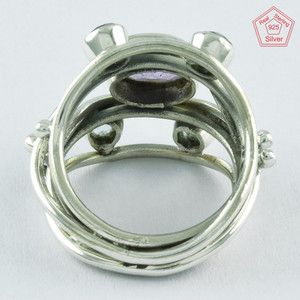 Anillo Vintage de Plata de Ley 925 auténtica para mujer, amatista y piedra de Topacio azul para boda - Product Image 4
