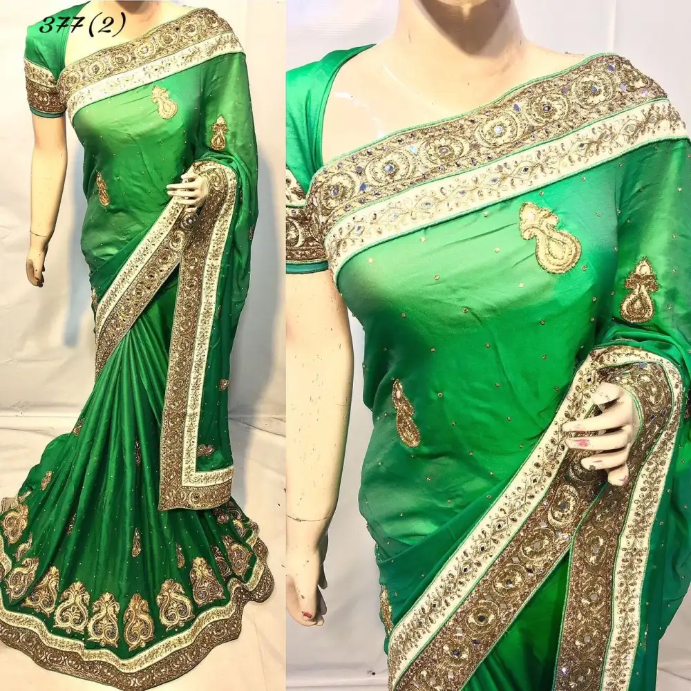 Ropa de fiesta de diseño paquistaní de la India, saree con blusa de trabajo bordada
