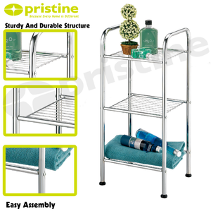 Three Tier <b>Metal</b> Storage Rack Rust Resistant Bathroom <b>Shelf</b> Minimalist Design Standing Type Wire Shelving <b>Unit</b> - Product Image 4