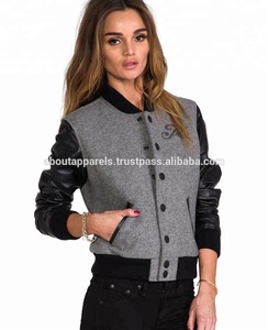 Women Cheap Bulk Custom Fashion Wear Letterman College 100% Wool With Leather Sleeve Varsity Jackets - Product Image 2