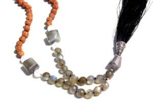 Buy Natural Grade Buddhist Labradorite Rosary Prayer Beads Hand Faceted 108 Beads Silk Tassel Mala Unisex <b>Necklace</b> - Product Image 5