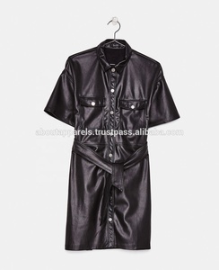 2018แฟชั่นการออกแบบใหม่ที่กำหนดเองขายส่งลื่นฤดูร้อน Midi ชุดแขนกุดสีดำ,ใหม่สีดำชุดเสื้อหนัง Faux, - Product Image 5