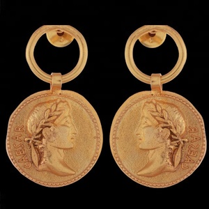 <b>Gold</b> Formed <b>Antique</b> Caesar Face Studs Earrings - Product Image 1