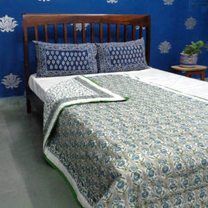 New Phool <b>Grey</b> Jaipur Hand Block Printed Twin Quilts Bedsheets Organic Cotton Eco-Friendly Washable Reversible Low Price for - Product Image 5