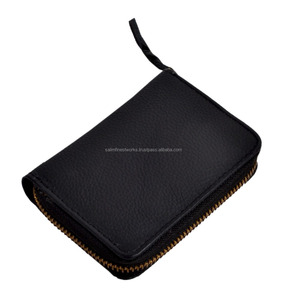 Artisanat Vintage fait à la main pur noir 100% en cuir véritable carte de crédit porte-carte d'identité femmes luxe fermeture éclair grande capacité portefeuilles - Product Image 1