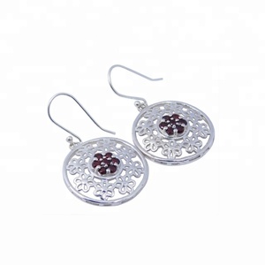 Exclusive Sales Natural <b>Red</b> Garnet Gemstone Drop <b>Earrings</b> 925 Sterling Silver Rhodium Plated for Women Engagements Gifts For Her - Product Image 1