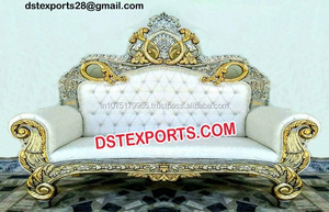 Walima musulmane or argent siège d'amour mariage bois sculpté métal canapé ensemble indien vente en gros mariage de luxe meubles sculptés à la main - Product Image 3