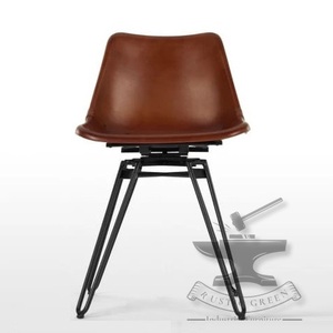 Chaise d'appoint vintage moderne en cuir pour salle à manger et cuisine Derniers meubles de salon en cuir véritable pour restaurant - Product Image 2