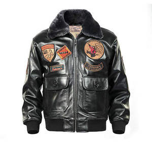 Veste Aviateur en Cuir Véritable 100% Cuir de Vache Personnalisée pour Hommes Noir Avirex Grande Taille Manteau d'Hiver Bomber Imperméable Respirant Fermeture Éclair - Product Image 1