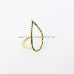 Forma de pera hueca Pave genuino Tsavorita Anillo de piedras preciosas Sólido 14K Oro amarillo Proveedor de joyería al por mayor - Product Image 4