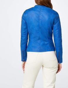 Vestes en cuir véritable pour femmes en bleu Nouveau design avec broderie Décorations de rivets de poche Personnalisé OEM Taille 5XL Printemps Mode - Product Image 4