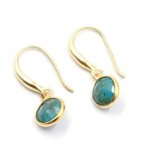 Chrysocolla 25ถึง26มม. พร้อมสายหูทรงกลมต่างหูเงินชุบทอง - Product Image 1