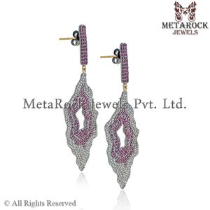 Ensemble de pierres précieuses en rubis, diamants en argent Sterling 925 fait à la main, or 14k, boucles d'oreilles de créateur en argent Sterling, bijoux - Product Image 3