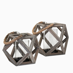Linterna de vela de madera blanca lavada - Product Image 1