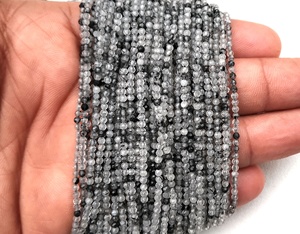 Piedras preciosas naturales de color negro, Micro facetadas, cuentas de Rondelle, pelo auténtico de alta calidad, cuarzo para joyería, pulsera, collar - Product Image 2