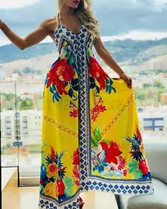 Gypsy Высокого Качества Модная одежда в богемном стиле, с цифровым принтом длинное платье для женщин с v-образным горлом, длинное платье в пол