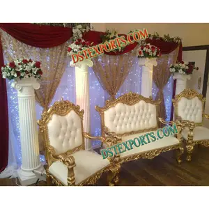 Wedding Royal Gold Furniture Set Pakistani Wedding Stage Sofa Set Hindu Wedding Furniture
