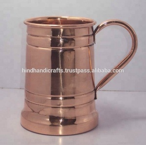 Shiny Finished Drinkware Finest Handicraft Pure Copper Cylinder Mug with Handle by Indian Manufacturer - Product Image 2