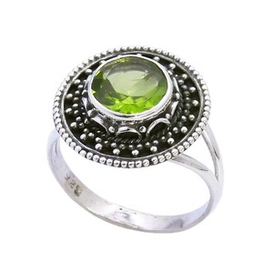 Rare <b>Green</b> Peridot Gemstone Bezel Setting Vintage Rhodium Plated Handmade 925 Sterling Silver Wedding Party Ring <b>Jewelry</b> - Product Image 1